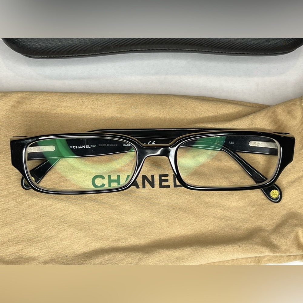 CHANEL 3058 C711 Rectangle Black & Beige Rx Designer Eyeglasses Italy